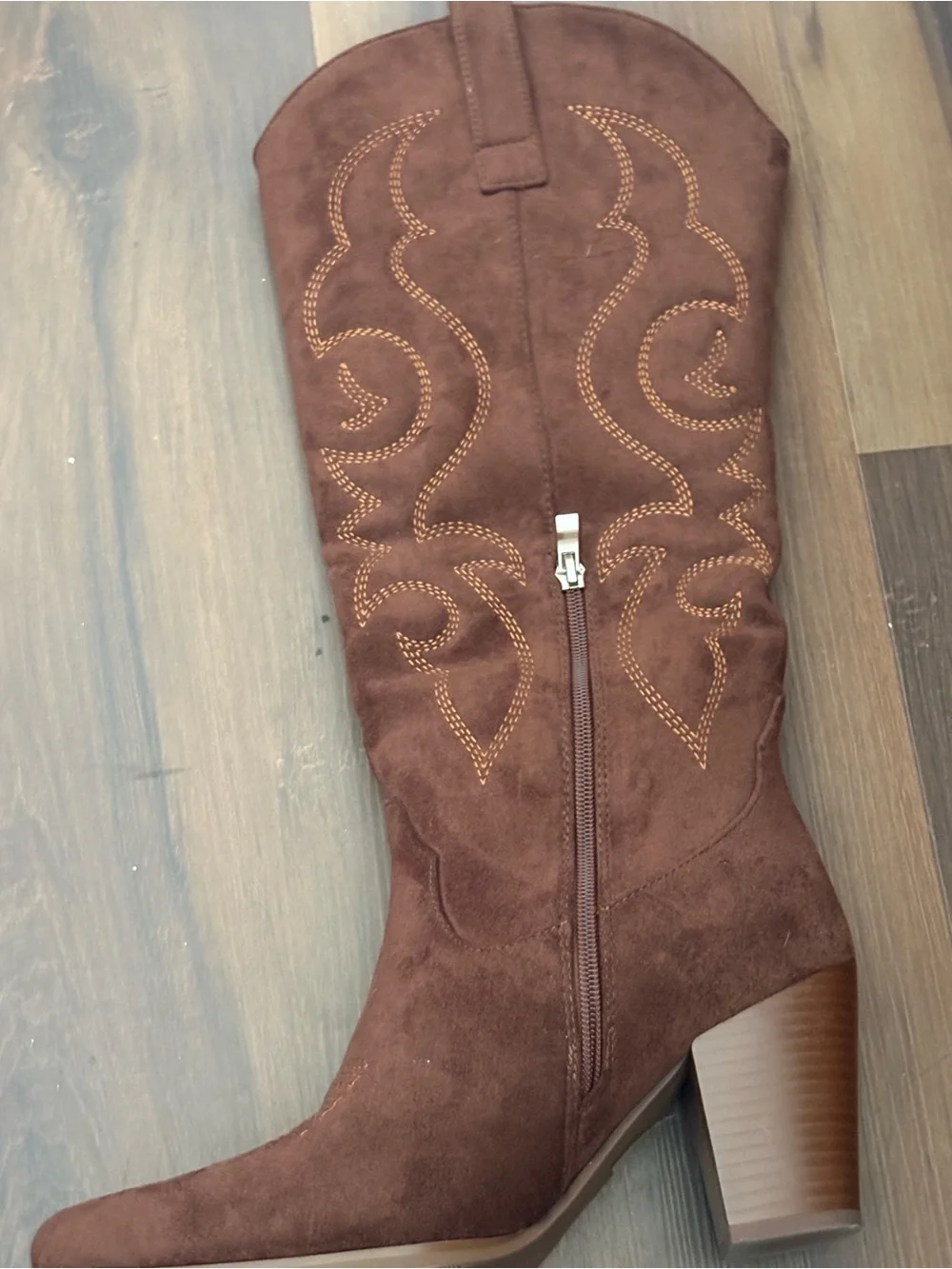 Brown Suede Western Knee-High Women's Boot